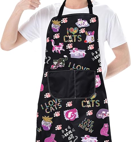 Miniatura 4 de CMNIM Delantal para gatos amantes de los gatos, delantal de gato lindo con bolsillos, delantal de cocina para gatos, delantal para hornear, delantal