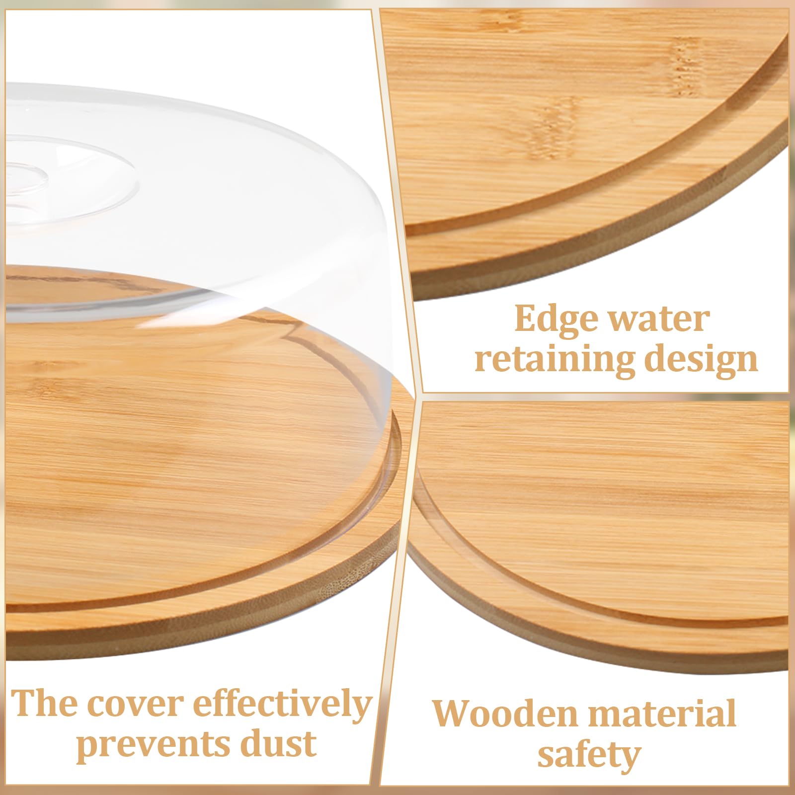 YedZen Piatto Per Torta Con Coperchio In Acrilico 28 Cm – Infrangibile, Base In Legno Di Bambù E Manico, Altezza 15 Cm - 3