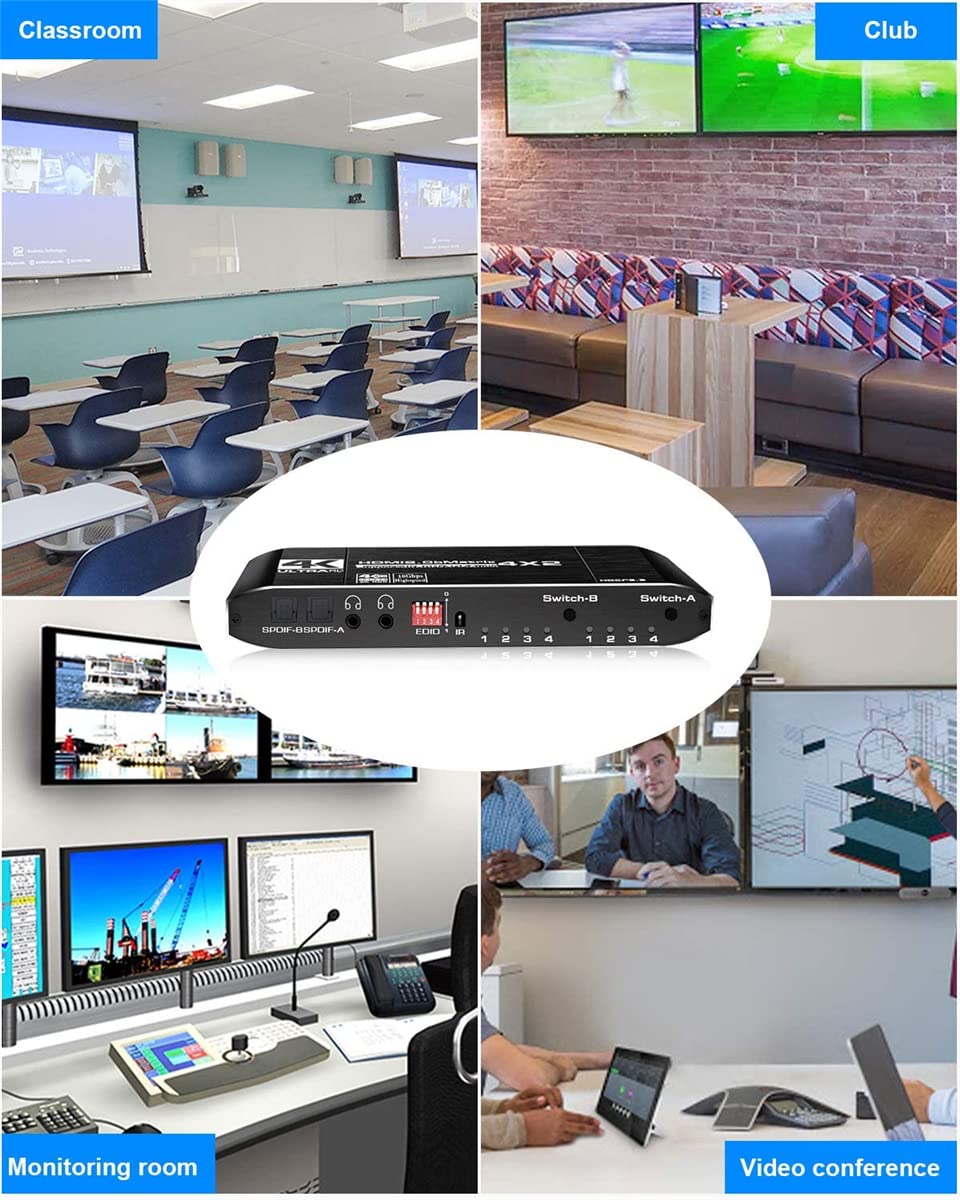 HDMI Matrix 4x2 4K @ 60Hz HDR Switch Splitter 4 en 2 Sorties YUV 4：4：4 Optique SPDIF + Jack 3.5mm Extracteur Audio Commutateur HDMI
