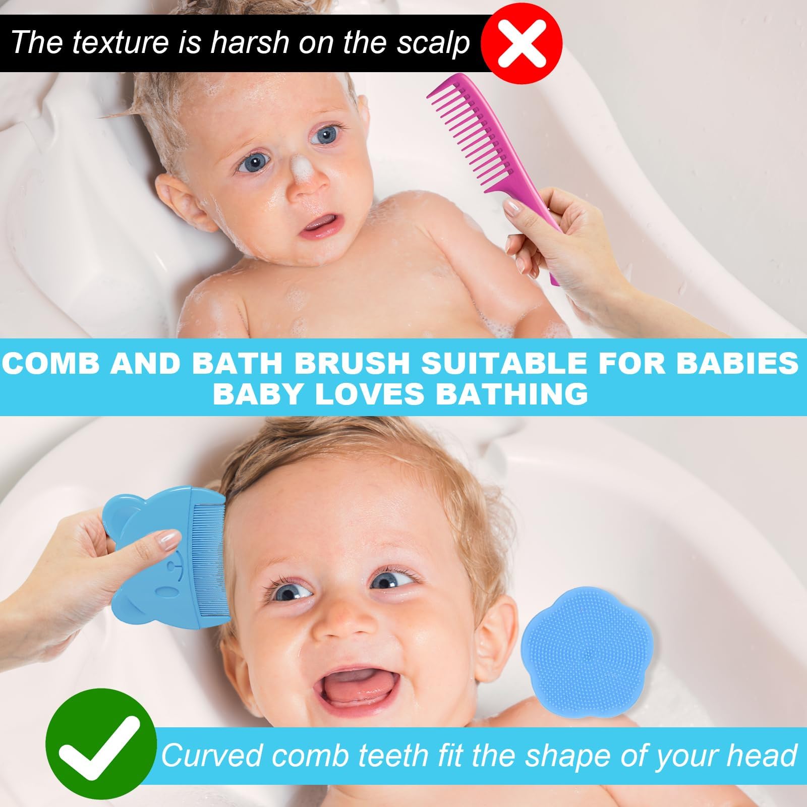 Wekuw 2 Pièces Brosse Cheveux Bebe Peigne Bebe Brosse Bebe Croute de Lait Bebe Peigne Croute de Lait Bebe Aide à Masser Doucement le Cuir Chevelu, Adapté aux Nouveau-Nés et aux Nourrissons