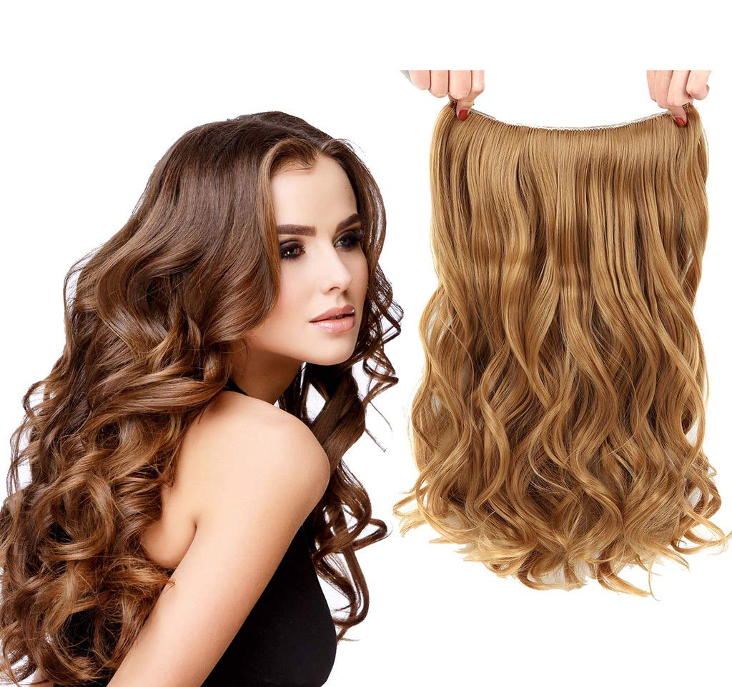 RemeeHiSecret Micro Hair Pieces Human Hair Wavy Curly Beauty Fish-line Hair Extension for Women 100g 22 Inch 25cm 2# Dark Brown