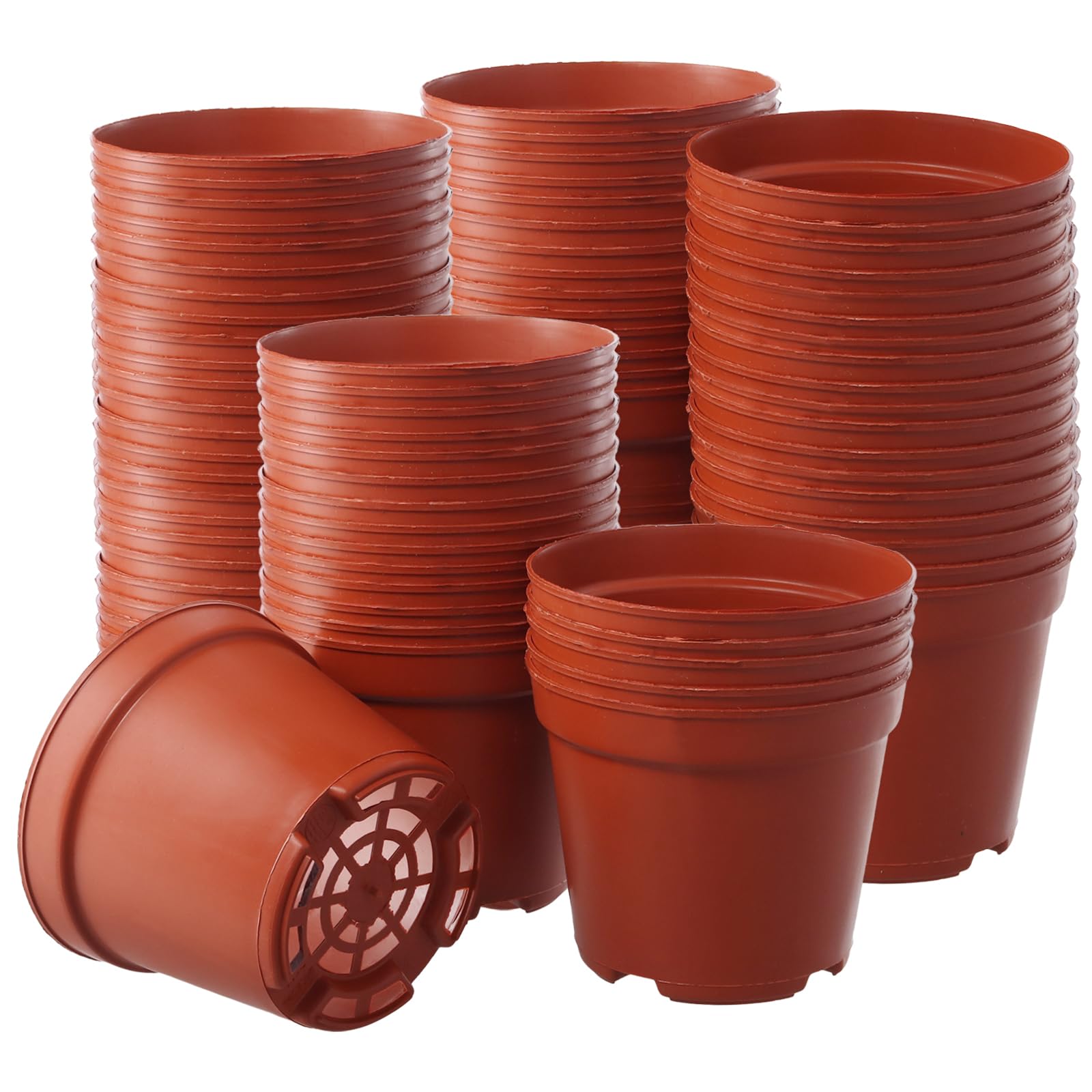 ZOENHOU 150 macetas de plástico de 9 cm, pequeñas macetas de interior con agujeros de drenaje, macetas de plástico para plántulas, macetas para plantas al aire libre para verduras, flores, cactus,