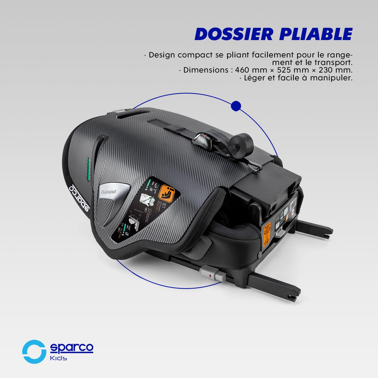 Siège auto Sparco i-Size SK8000IBK pour enfants de 76 à 150 cm, homologué ECE R129/04, avec ISOFIX et Top Tether, appuie-tête réglable, dossier rabattable et harnais à 5 points, couleur noire