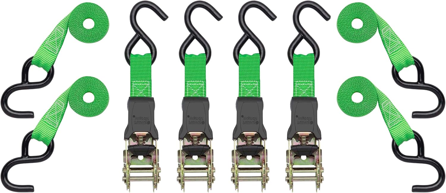 SmartStraps 14’ Padded Ratchet Tie Down, 4 Pack — Standard Duty Tie-Down Straps — 1,500lb Break Strength, 500lb Safe Work Load — Haul Dirt Bikes, ATVs, and Mowers
