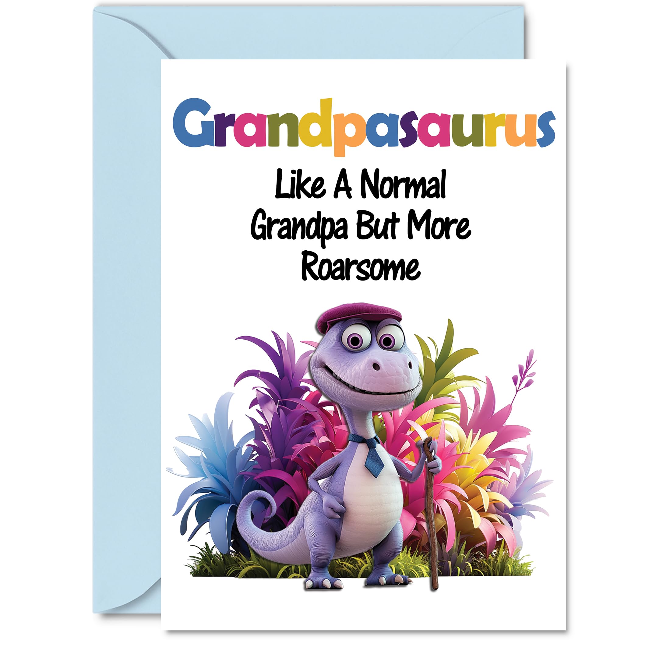 Grandpa Birthday Card - Roarsome Grandpasaurus - Happy Birthday Card for Grandpa from Grandson Granddaughter, A5 Dinosaur Bday Greeting Cards