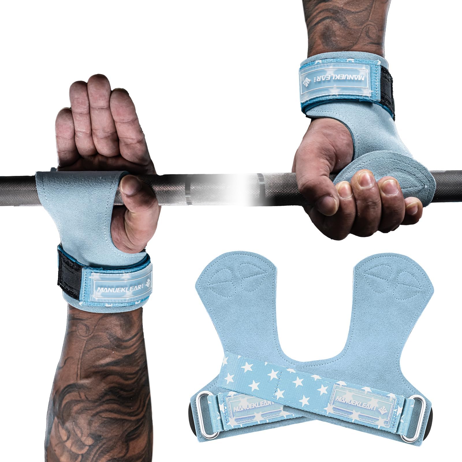 Sponsored Ad - MANUEKLEAR Gym Straps Weight Lifting, Double Leather Lifting Straps for Men Deadlift with Cushion Wrist Loop, Gym Lifting Wrist Wraps for Weightlifting