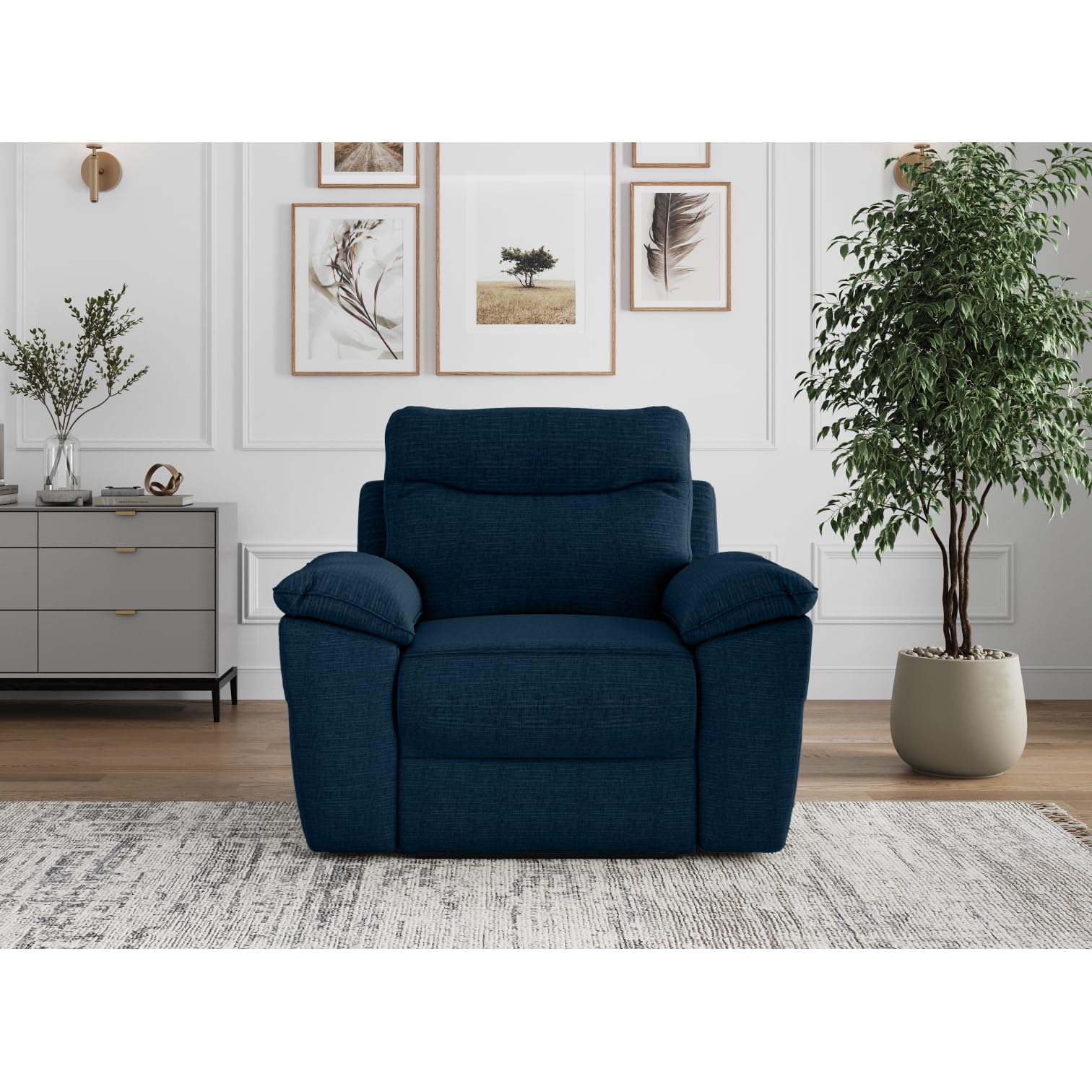 LOUNGITUDE - Ross Fauteuil de Relaxation électrique en Tissu texturé 3D - Bleu foncé
