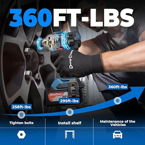 Miniatura 3 de Dong Cheng Llave de impacto inalámbrica de 20 V sin escobillas, par máximo de 360 pies-libra (488 Nm), de 1/2 pulgada con 3 modos de velocidad, 2400