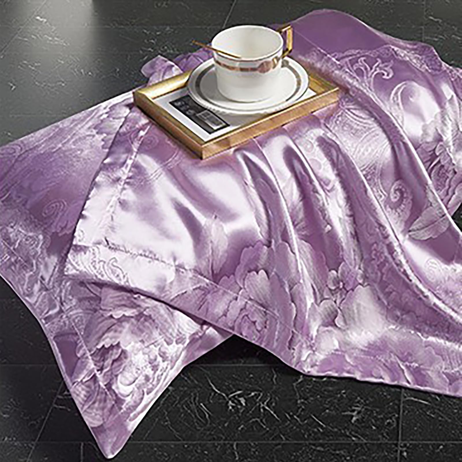 E-yimeng Double Bedding Set Silk Satin Duvet Cover Sets Bohemian Bed Cover with 2 Pillowcases Zipper Luxury Reversible Hotel Quality Easy Care Super Soft Bedding Collections Purple 200x200 cm - Image 3