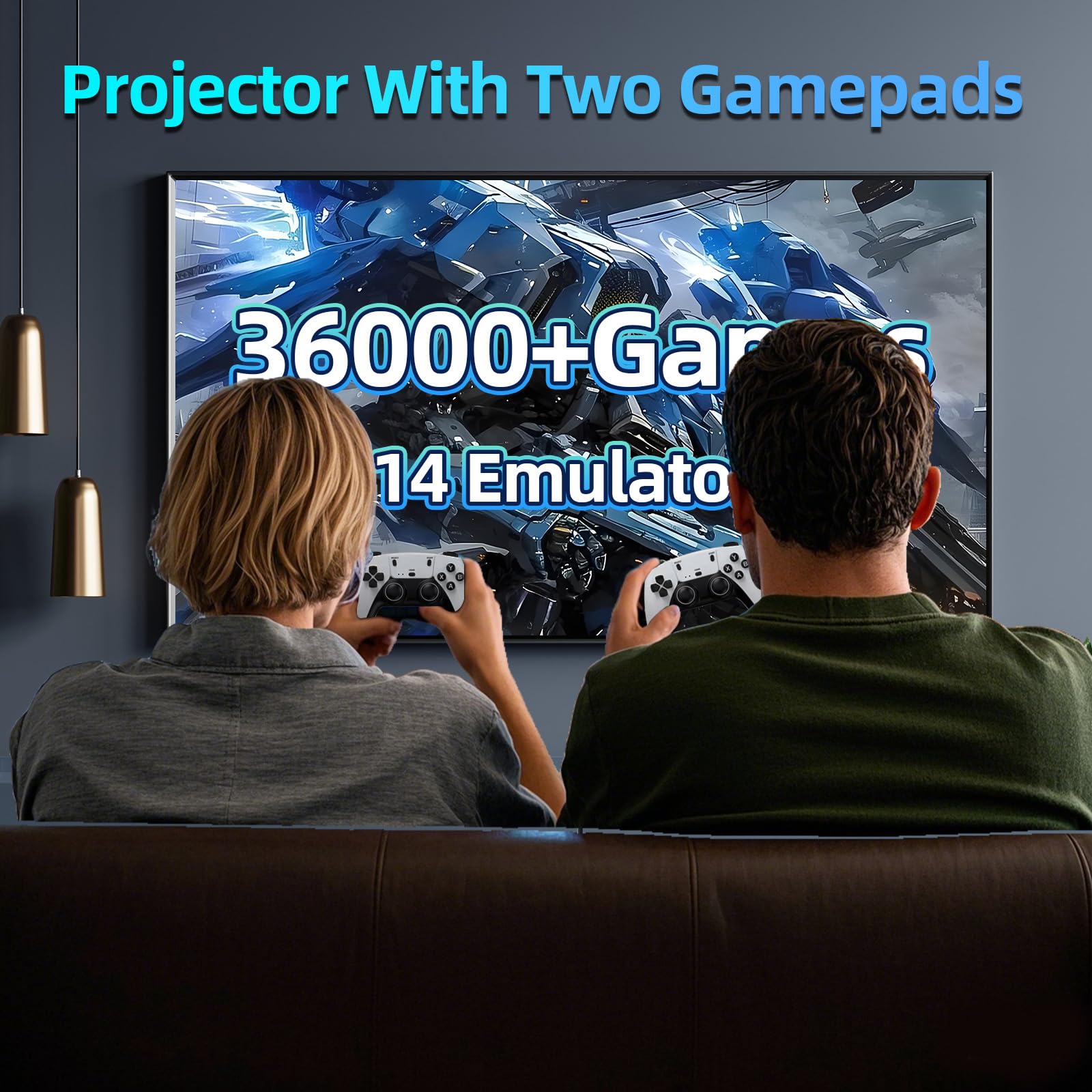 P30Plus 4K Projecteur de Jeux Vidéo avec 2 Manettes Sans Fil, 14 Émulateurs Intégrés, 36000+ Jeux, Blanc