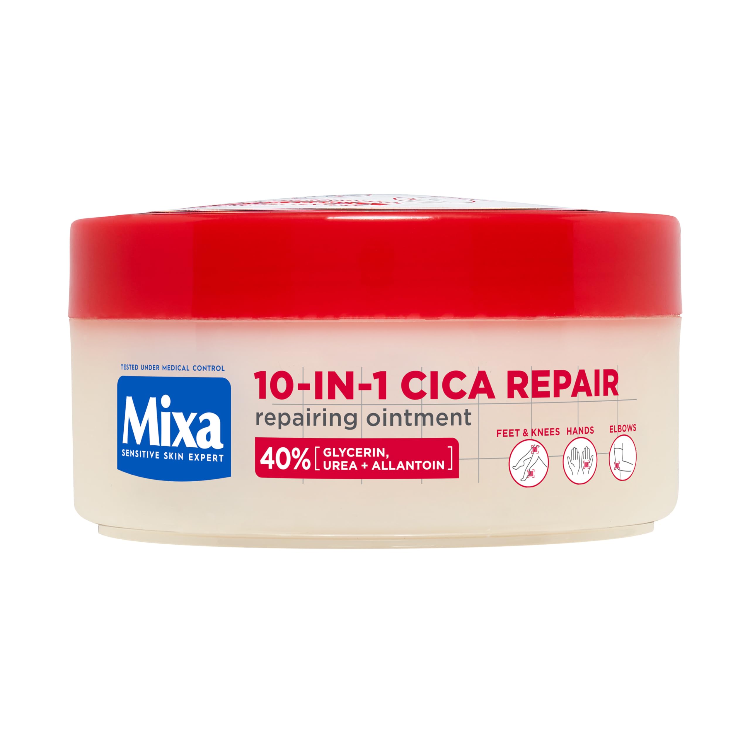 Mixa Balm, 10-in-1 Cica Repair Ointment, Repairing Balm for Cracked and Rough Skin, with 40% Glycerin, Urea and Allantoin, Suitable for Slugging and Foot Care, 150ml