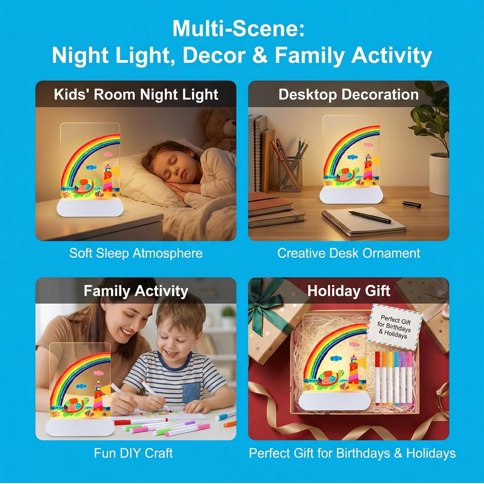 Lavagna per appunti a LED con colori, 22 x 15 cm, per bambini, dimmerabile, per bambini, 4 modalità, lavagnetta in acrilico lavabile a secco, con 7 colori penna per ufficio, scuola, casa