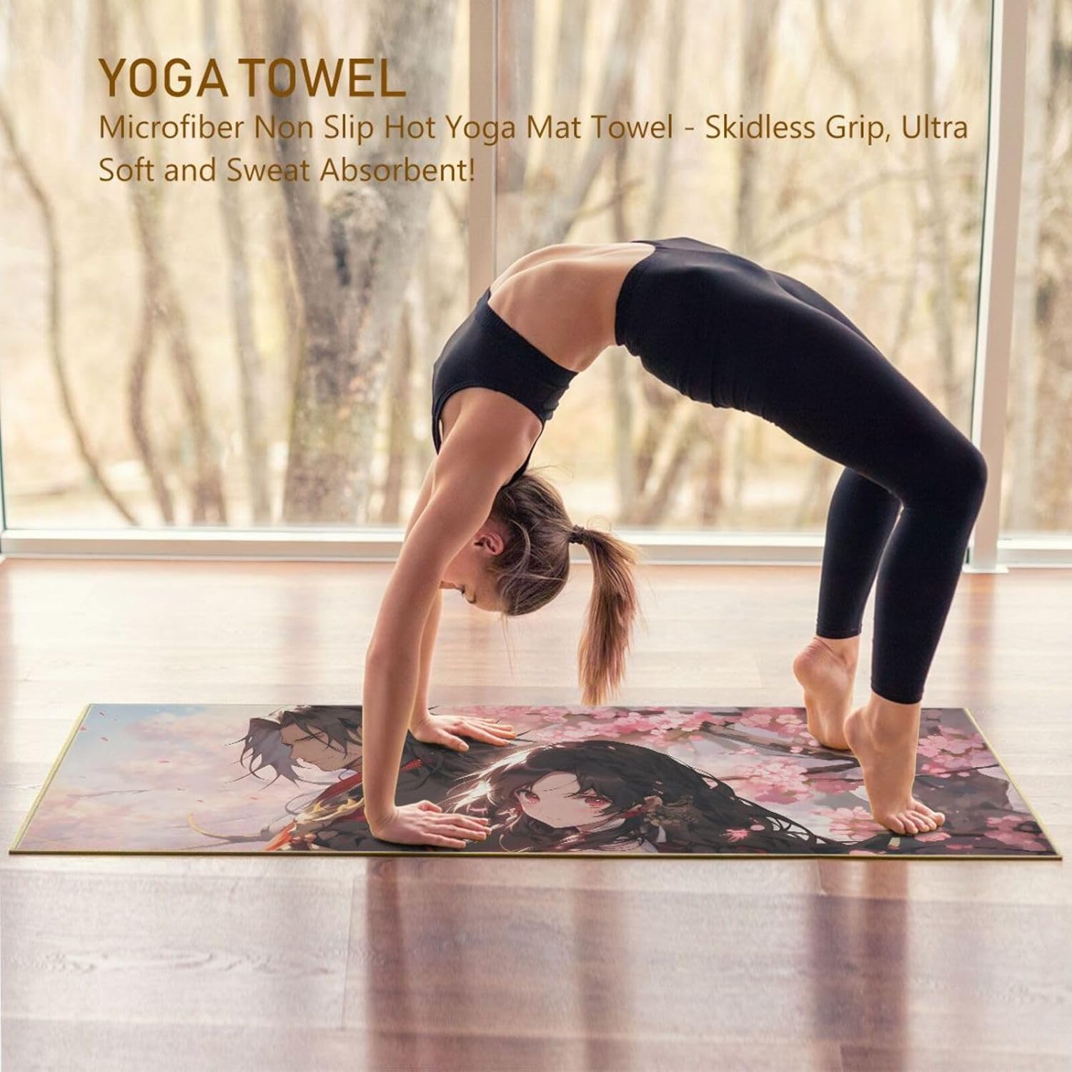 Hot Yoga Towel Samurai Japanese – Stylish, Non-Slip, Grip Dots, Super Absorbent, 27" x 73" - Yoga Mat Towels for Exercise, Fitness