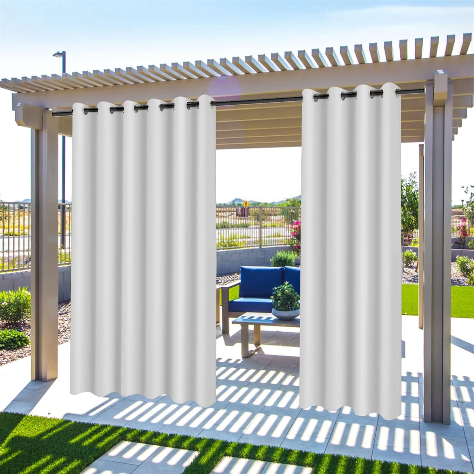 Outdoor Vorhänge mit Ösen, Terrassenvorhang,Außenvorhänge Wetterfest | Blickdicht Outdoor Vorhänge Sonnenschutz für Pavillon Veranda Garten Terrasse,1 Stück,183*182cm（B*H）