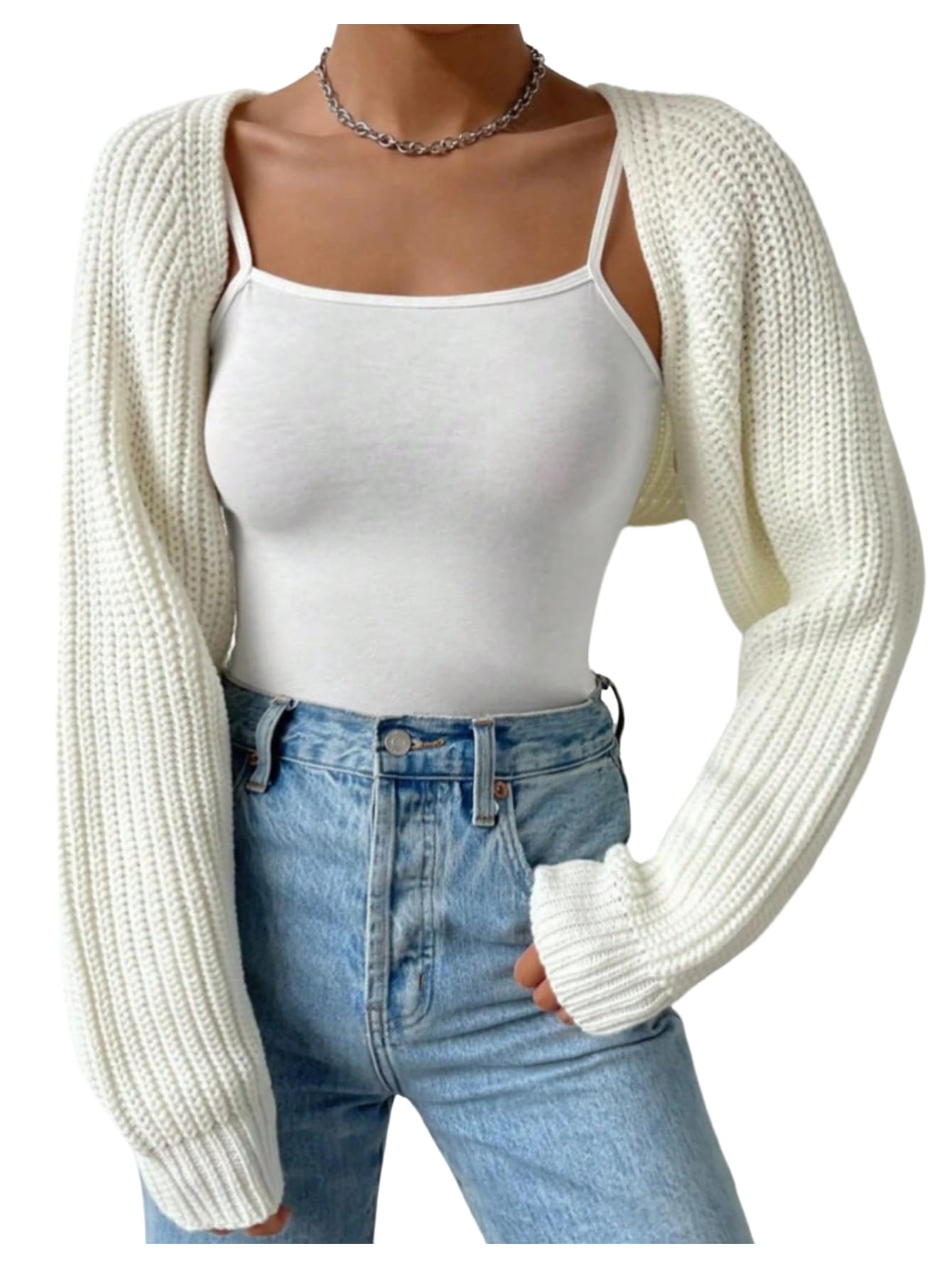 Floerns Womens Long Sleeve Cardigan Sweater Open Front Fall Trendy Bolero Shrug Cropped Tops