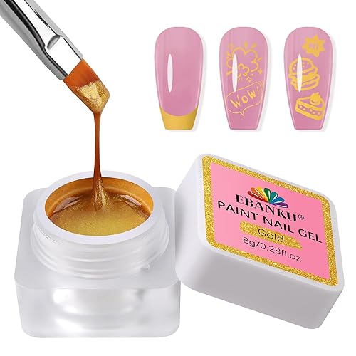 EBANKU Nail Painting Gel No Wipe 8g/0.28oz Gold Gel Paint