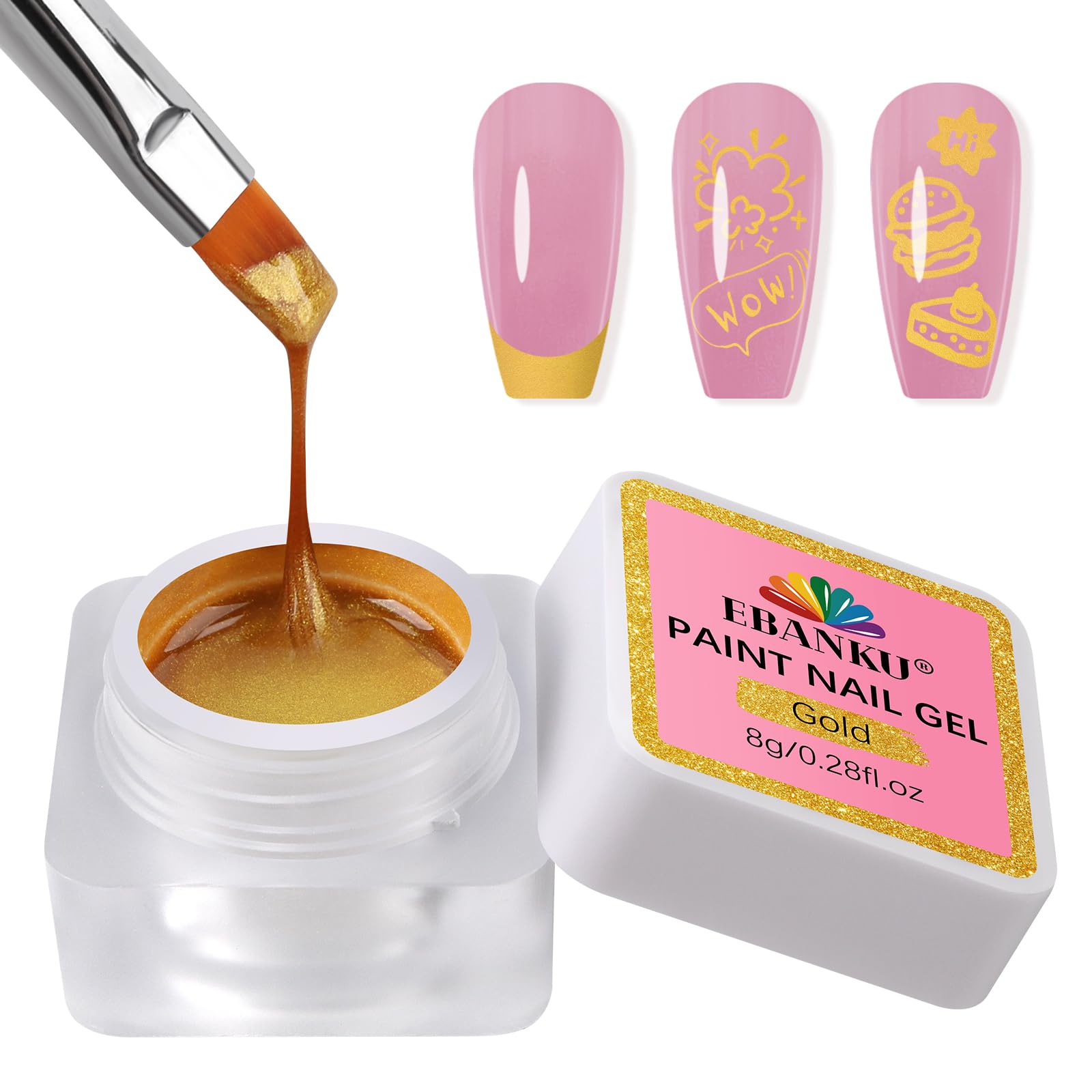 EBANKU Nail Painting Gel, Gold No Wipe Gel Nail Polish for French Tip for Drawing Striper Floral Salon Home DIY Manicure