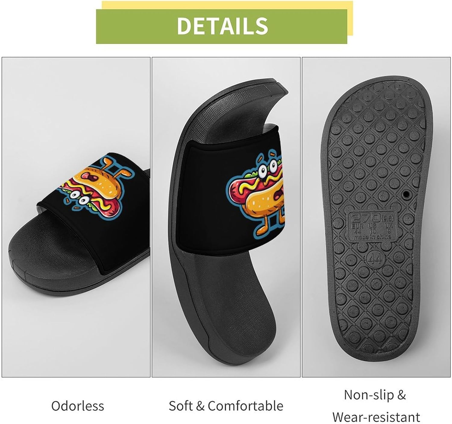 Greedy Hot Dog Hotdog Men's Slippers Casual Non-Slip Slide Sandals Beach Bathroom Shower Shoes for Women