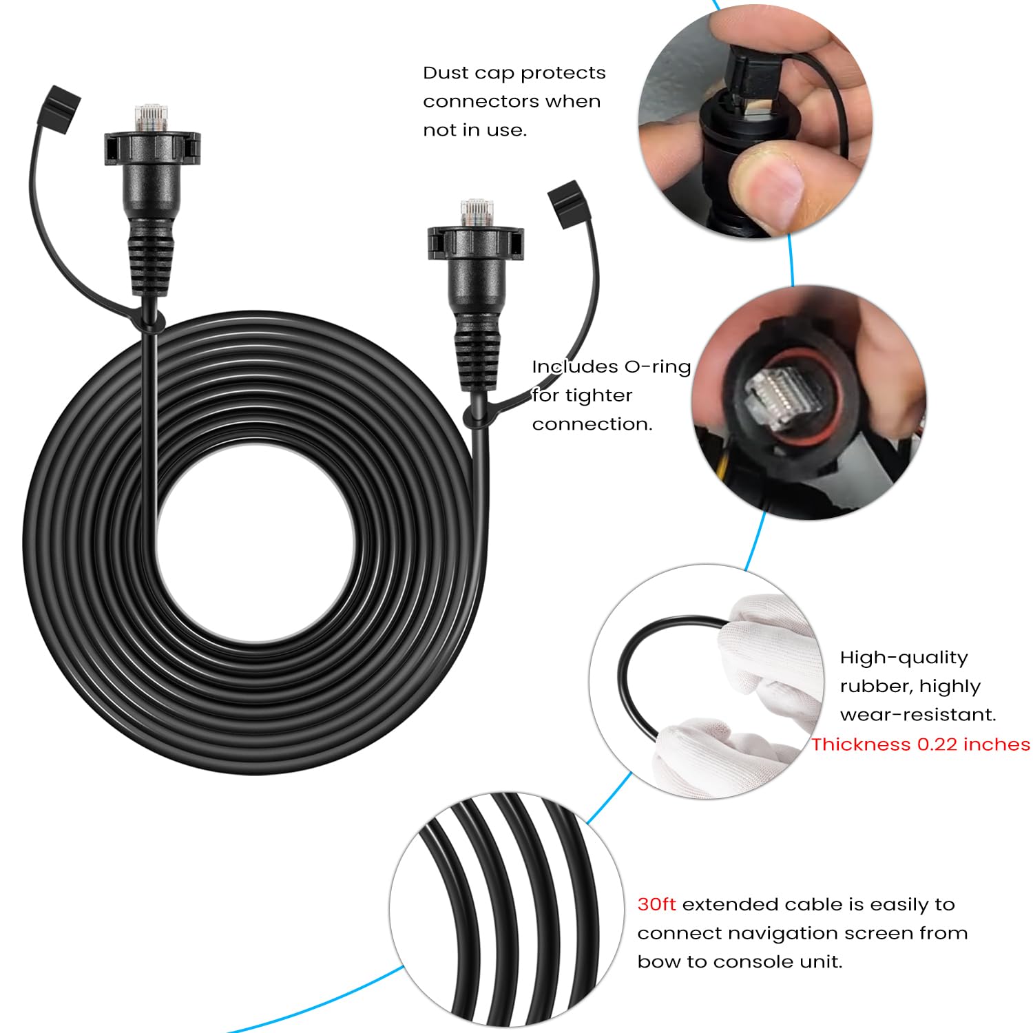 30 Foot Marine Network Cable 010-10550-00 for Garmin Navigation Screen Models,RJ-45 Connector Port to Network
