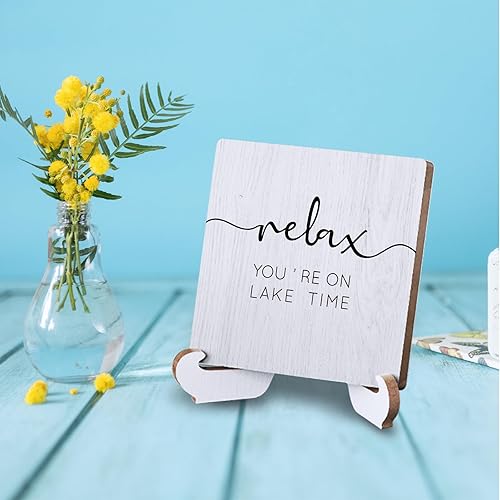 Miniatura 3 de Letrero de Lake Time, decoración rústica de madera para escritorio, para el hogar, granja, oficina, baño, bandeja escalonada, placa de decoración de