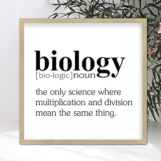 Rustic Style 12x12in Hanging Wall Sign with the Funny Noun Definition of Biology Beige Frame Wooden Plaque for Desk Farmhouse Garden Yard Porch Cottage Wall Decor Birthday Housewarming Gift