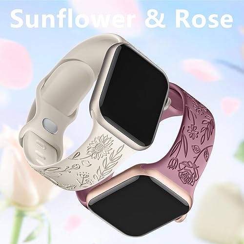 Miniatura 4 de Paquete de 6 correas con grabado floral compatibles con Apple Watch Band de 1.732 pulgadas, 1.575 pulgadas, 1.494 pulgadas, 1.654 pulgadas, 1.614