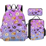 Purple Cat Backpack With Lunch Box Pencil Bag 3Set for Men Women-A