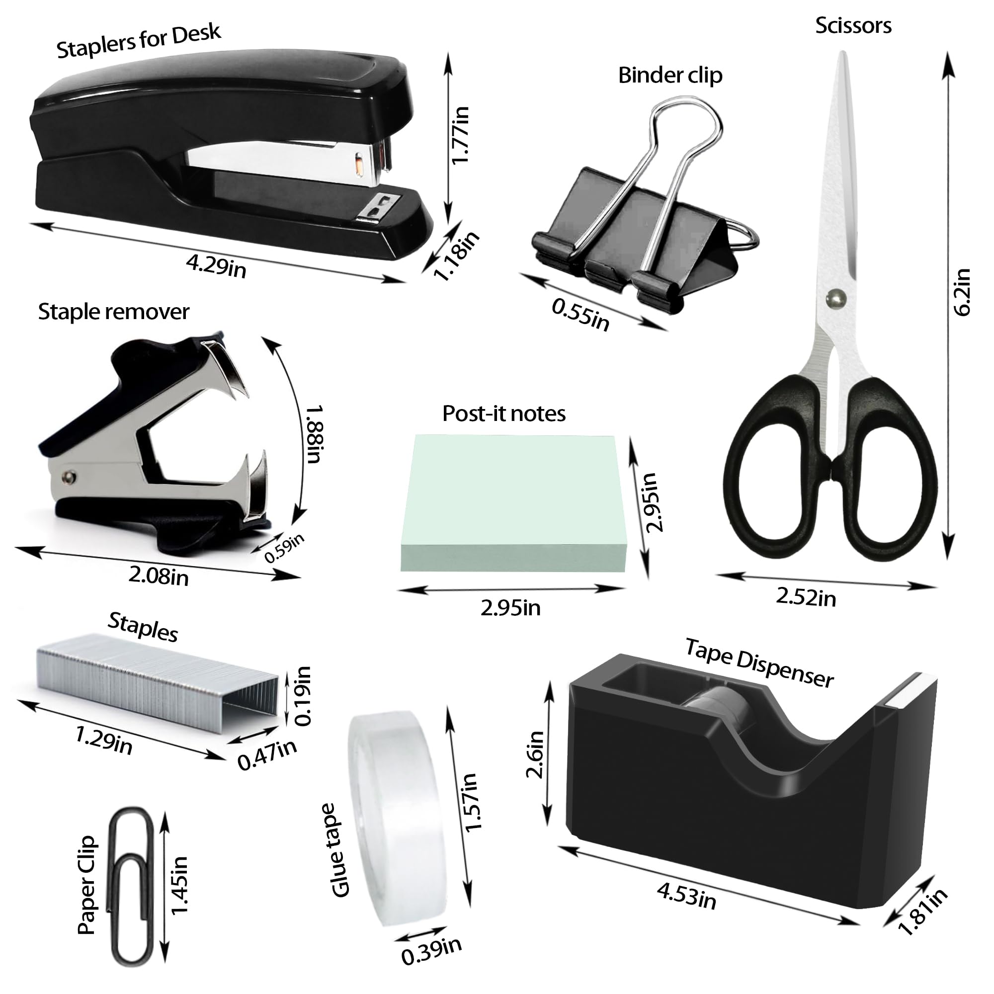 Clear Acrylic Black Stapler, Staple Remover & Tape Dispenser Set - Modern Office Desk Organizer & Executive Gift Kit