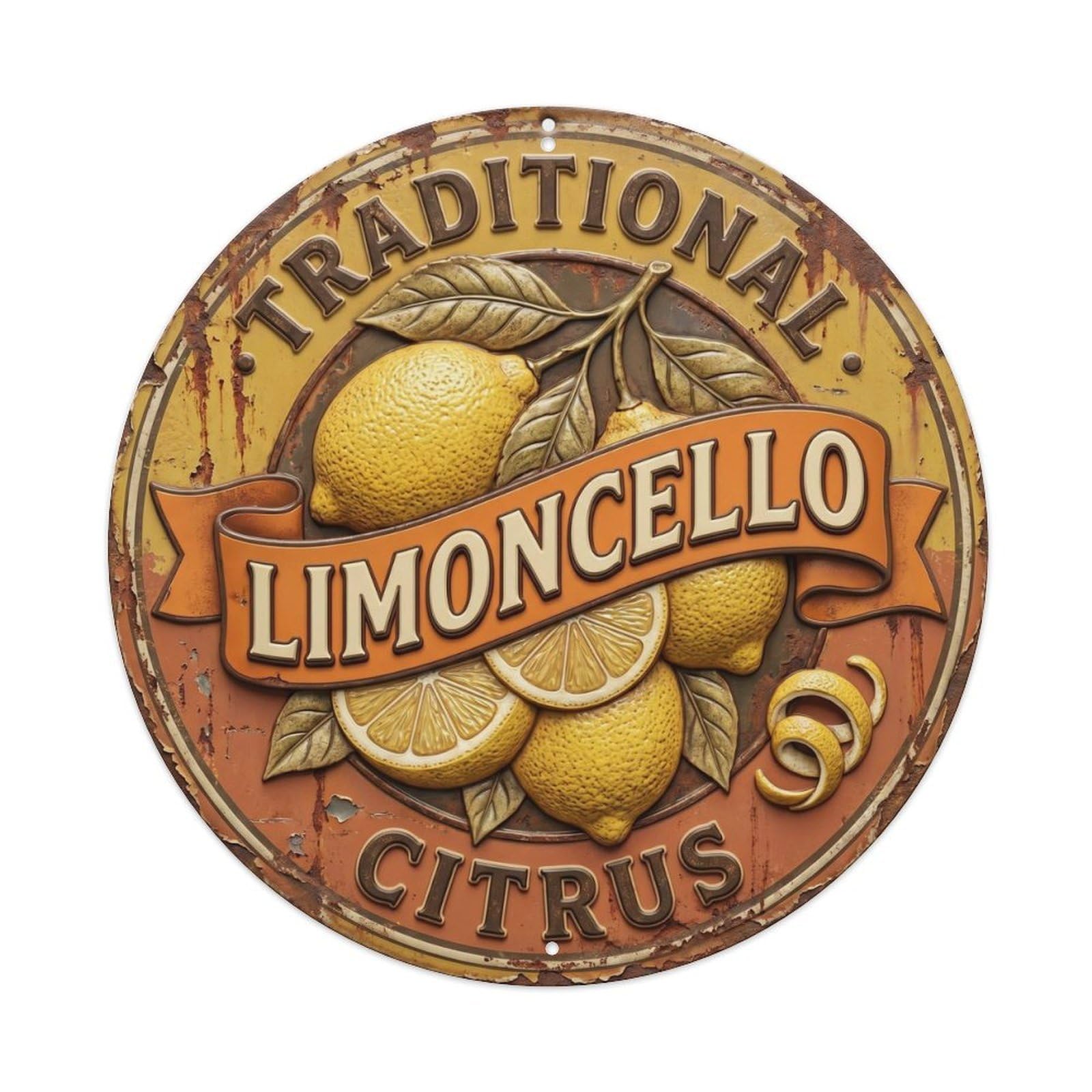 Traditional Citrus Limoncello Badge Vintage Metal Tin Sign Plaque Wall Decor for Cafe, Club Bar, Office, Garden Metal Poster 8x8Inch