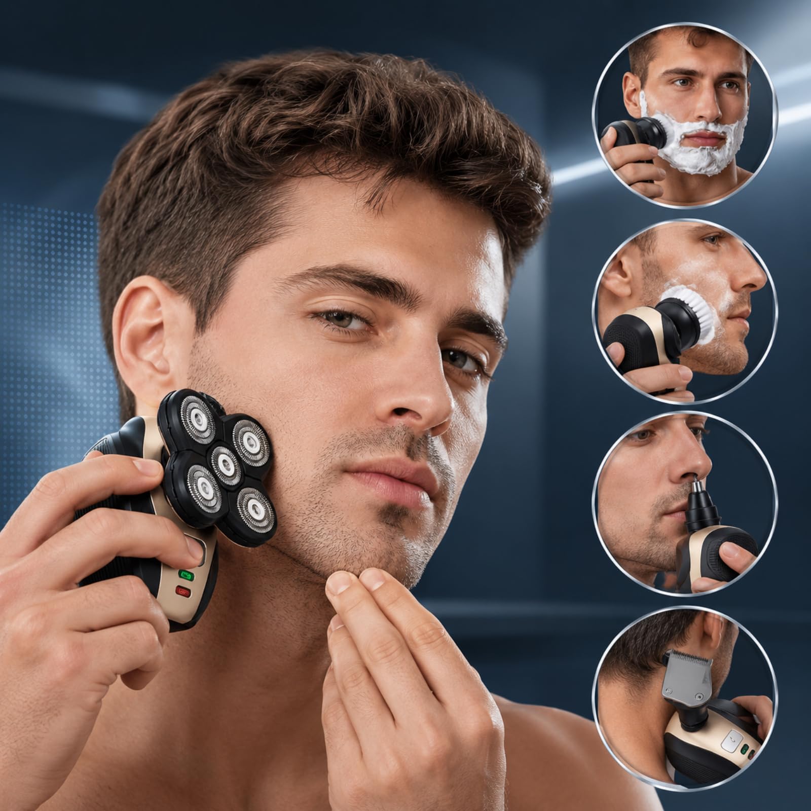 Flex Series Shaver Kit Rasoio Testa Calva Tagliacapelli A Zero Rasoio Elettrico 7D Lame Flessibili Rasatura Precisa Per Uomini Cura Della Barba E Del Viso (Singolo)