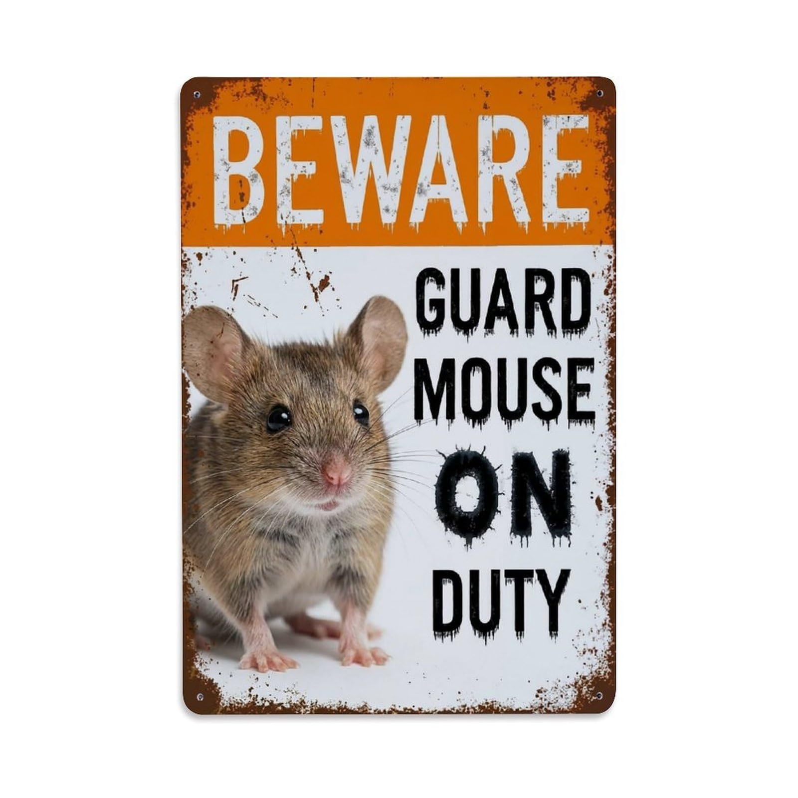 Vintage Funny Mouse Guard Beware of Pet Pier Metal Tin Sign Plaque Wall Decor for Cafe, Club Bar, Office, Garden Metal Poster 8x12Inch