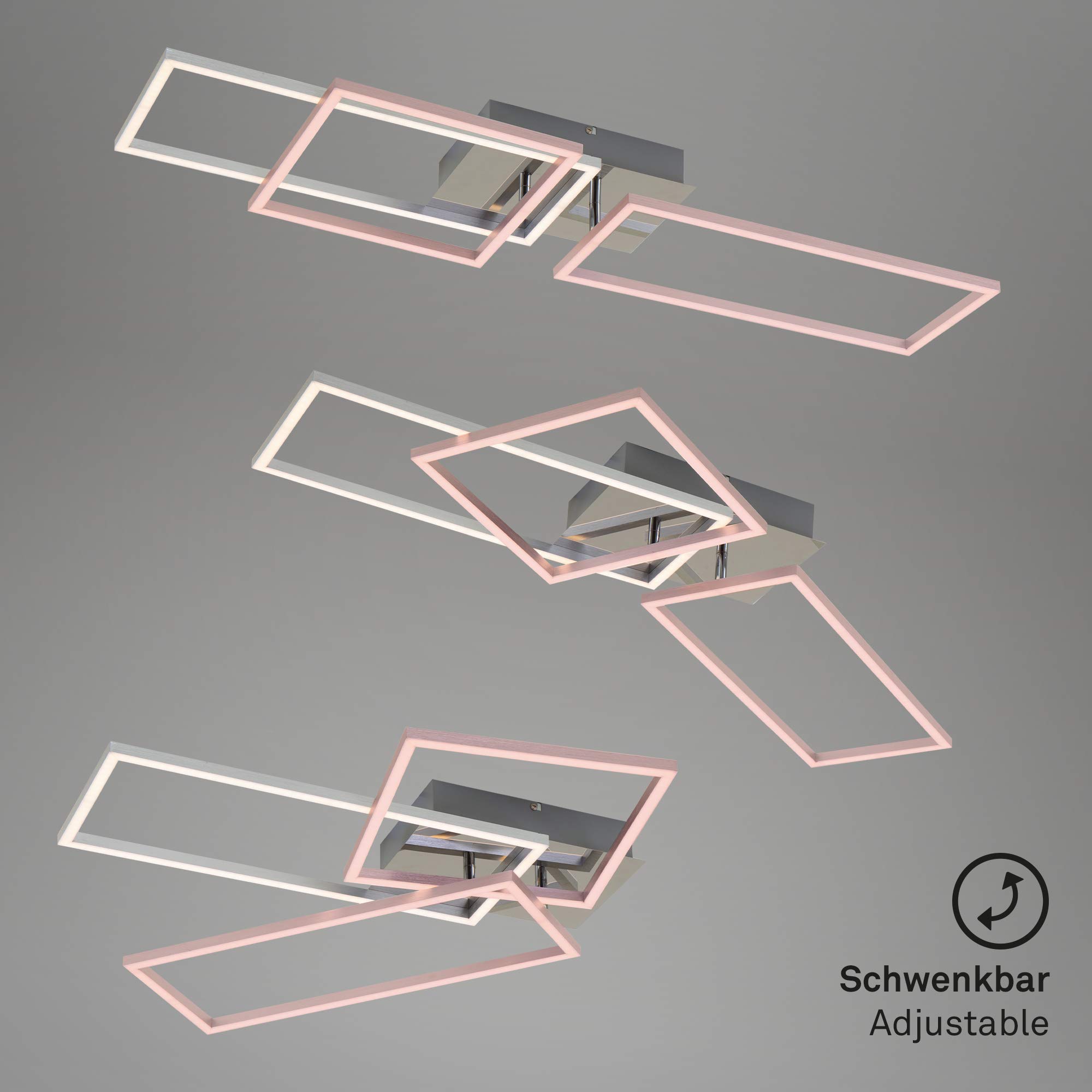 Briloner Leuchten - LED plafondlamp, plafondlamp dimbaar, incl. geheugenfunctie, 1 LED-module draaibaar, 19,6 Watt, 1.500 lumen, 3.000 Kelvin, chroom-aluminium, 380x310x75mm (LxBxH