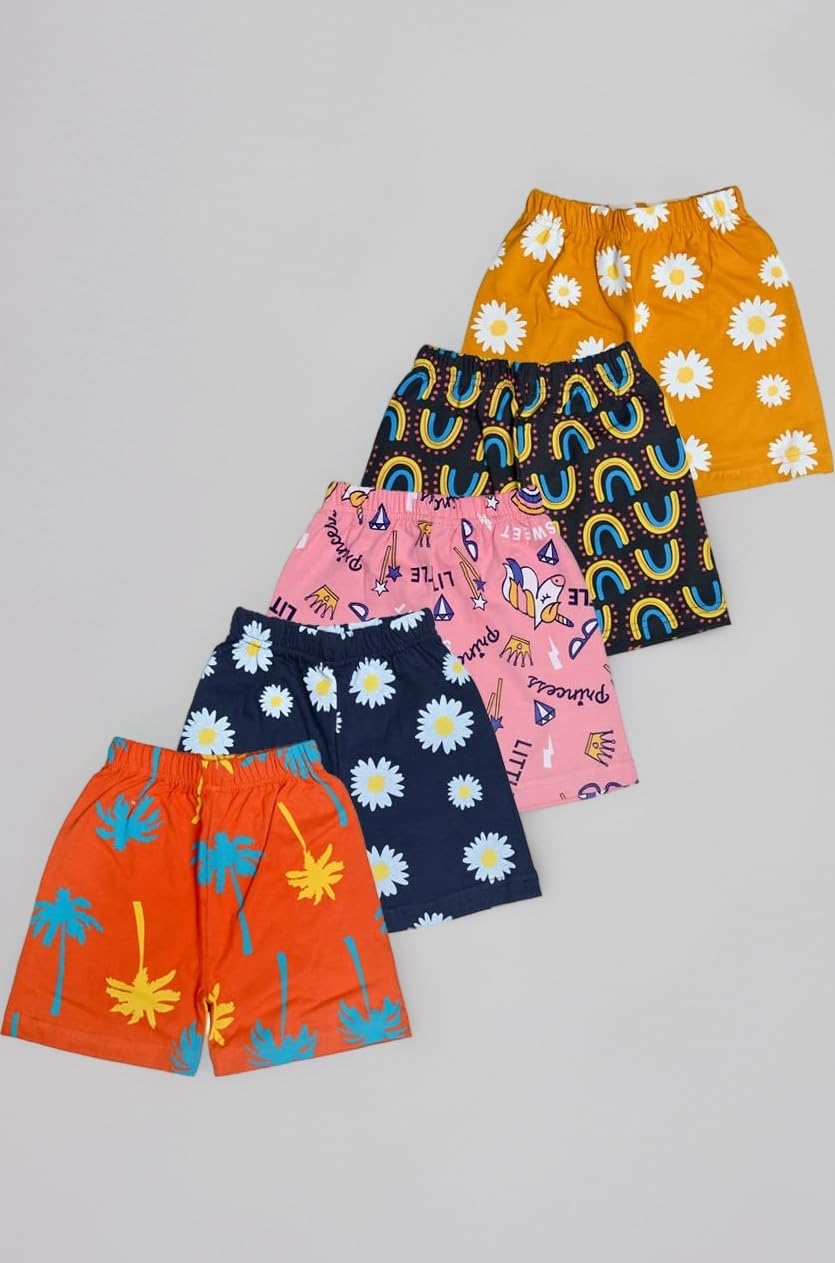 T2F Girls Cotton Printed Shorts(Pack of 5)