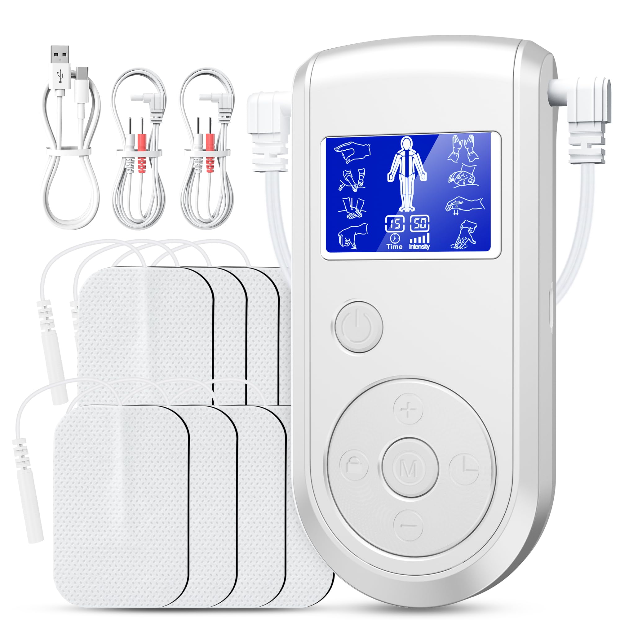 Belifu Dual Independent Channels TENS EMS Unit for Pain Relief, TENS Unit Muscle Stimulator with 24 Modes 20 Levels Intensity, Electric Pulse Massager TENS Massager with 10 Pads, Storage Bag
