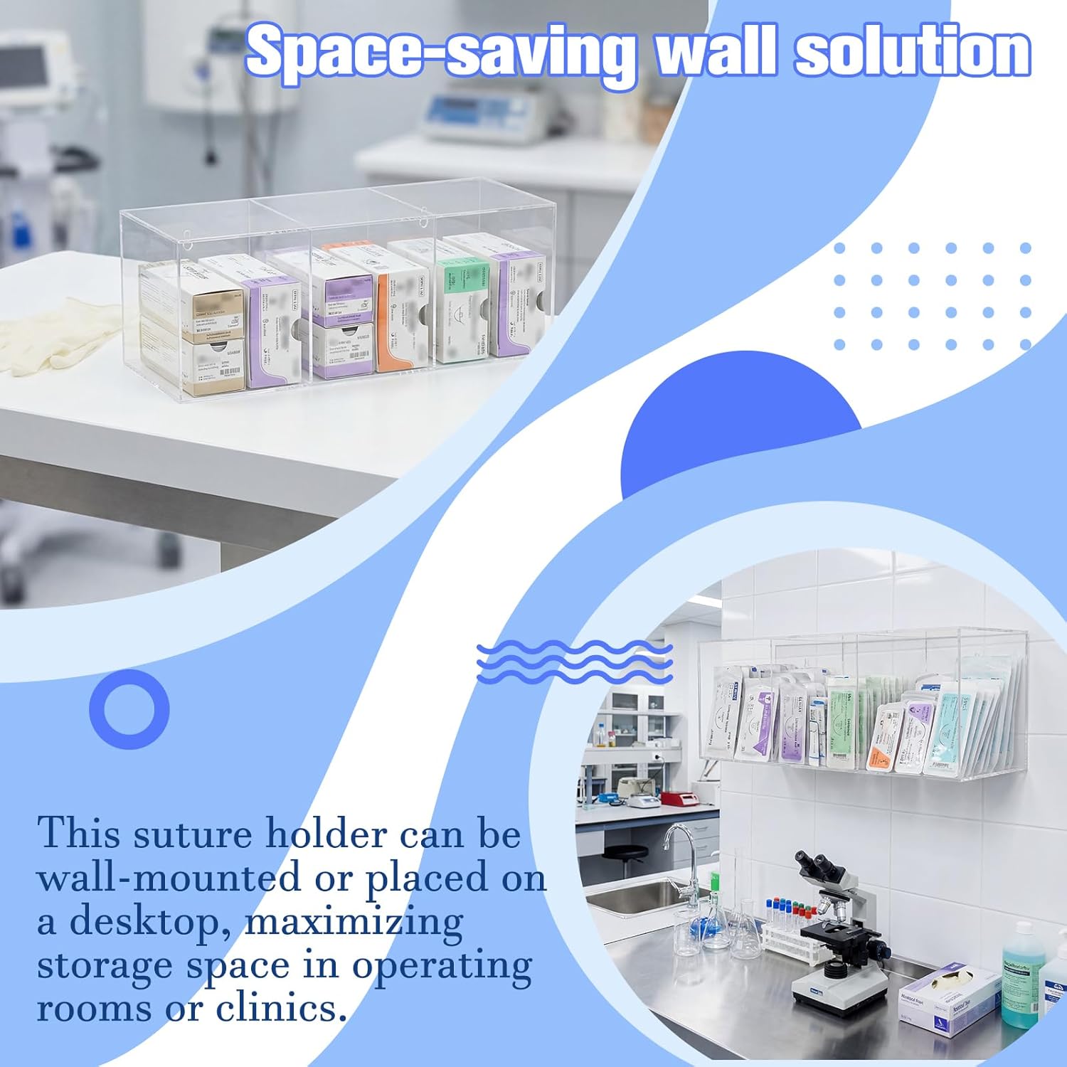 Suture Storage Rack, Clear Acrylic Wall Mount Organizer for Surgical Supply, Medical Thread Holder with Front Access, Dispenser for Clinic & Dental Use(3 Slots)