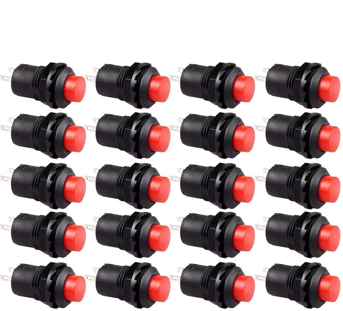 CLDIY 20 Stück SPST Selbstsperrender Druckschalter AUS/EIN AC 250V / 1.5A 125V / 3A Rote Kappe für Auto