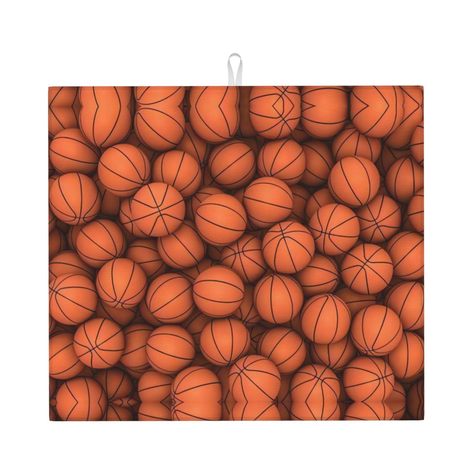 YYHWHJDE Basketball Orange Prints Kitchen Drying Mat – Absorbent Microfiber Throw for Dishes, Non-Slip Counter Cover, Quick-Dry Layer with Durable Construction