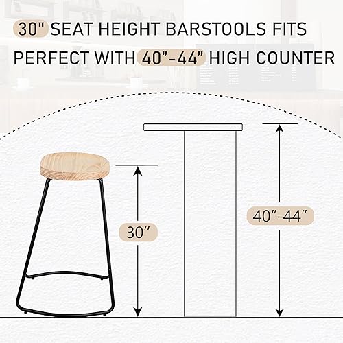 Miniatura 2 de HeuGah Juego de 3 taburetes de bar de 30 pulgadas, taburete de madera con altura de mostrador asiento tipo silla de montar taburetes de bar sin