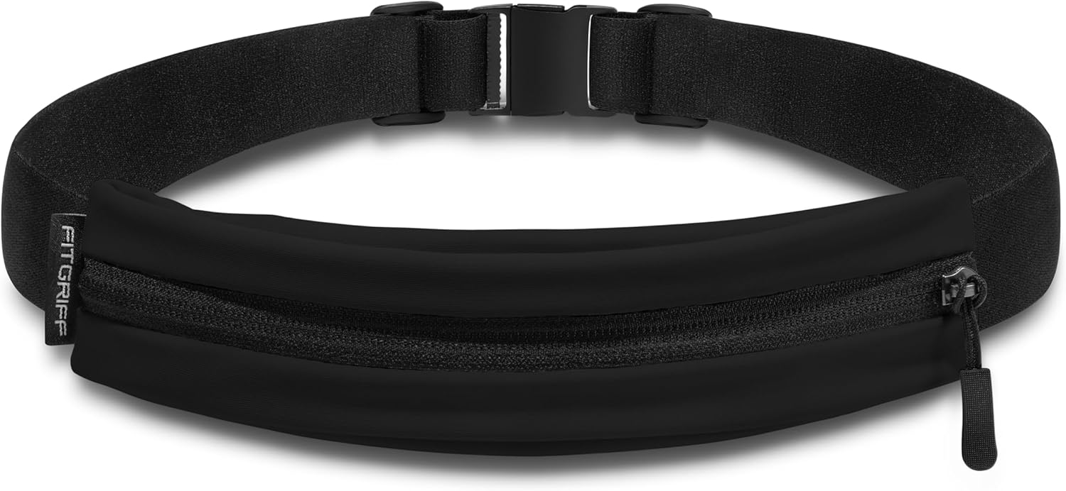 Fitgriff Running Belt V2: Secure Waist Pouch for Phone, Keys & Essentials - Fits All Phones, Unisex Black
