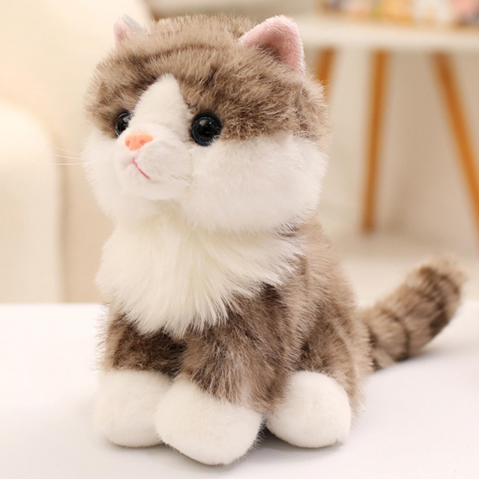JORCEDI Cat Teddy Plush, 20cm/7.87inch Small Fluffy Soft Toy (brown tabby cat)