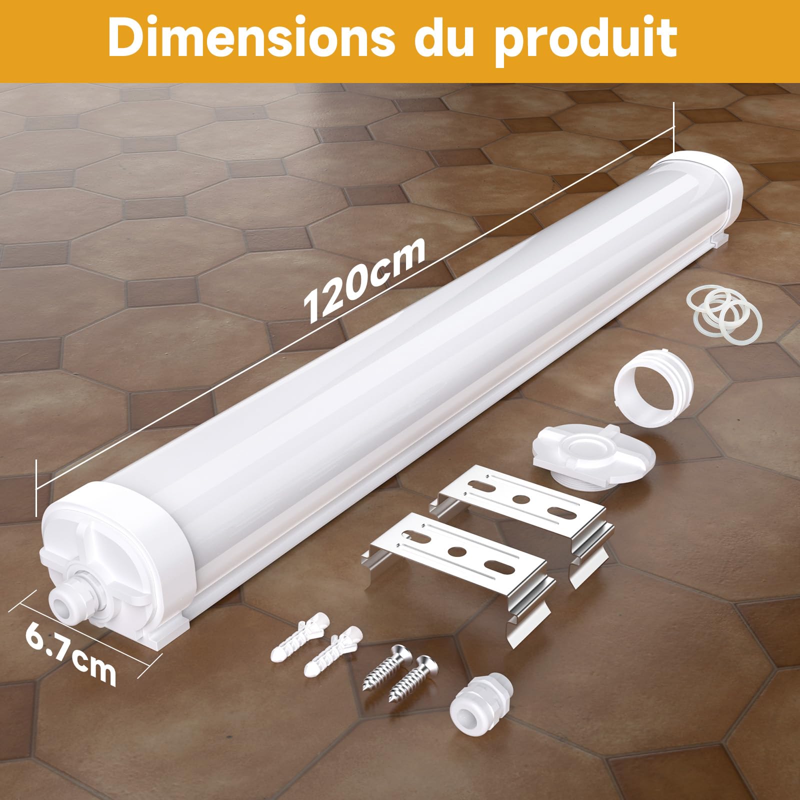 Lot de 4 Réglette LED 120cm Néon LED 6000K Blanc Froid 36W 4500LM IP65 Étanche Connectable jusqu'à 20 Unités Haute Efficacité pour Garage, Atelier, Cave, Entrepôt