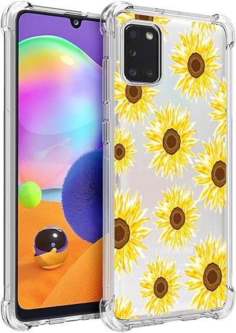 Osophter for Samsung Galaxy A31 Case Flower Floral for Girls Women Shock-Absorption Flexible TPU Rubber Phone Cover for Samsung Galaxy A31Sun Flower