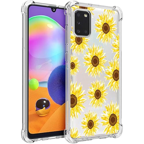Osophter for Samsung Galaxy A31 Case Flower Floral for Girls Women Shock-Absorption Flexible TPU Rubber Phone Cover for Samsung Galaxy A31(Sun Flower)