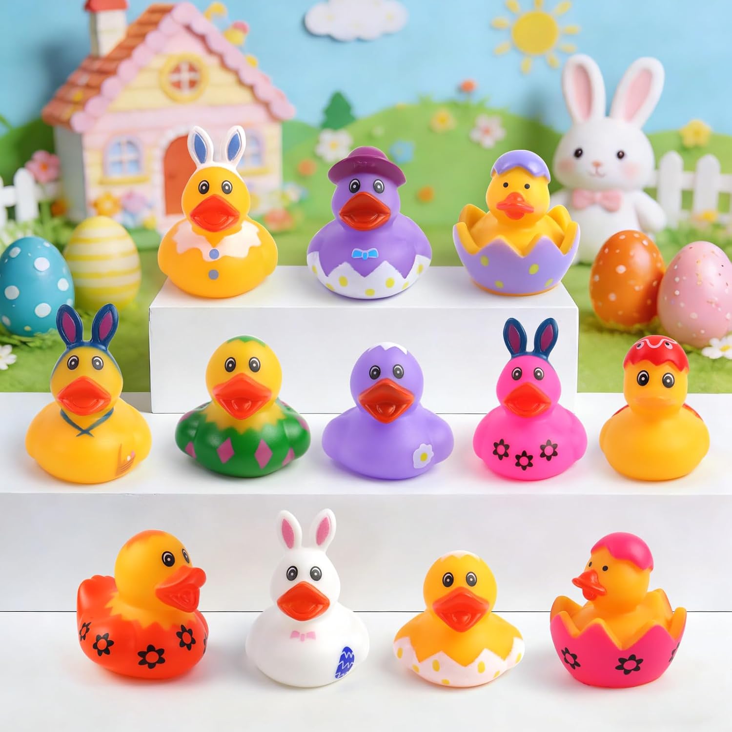 72 Pcs Easter Rubber Ducks - Easter Ducks Bag Fillers Ducking, Bathtub Toys, Party Favors, Classroom Game Prizes, Easter Decorations