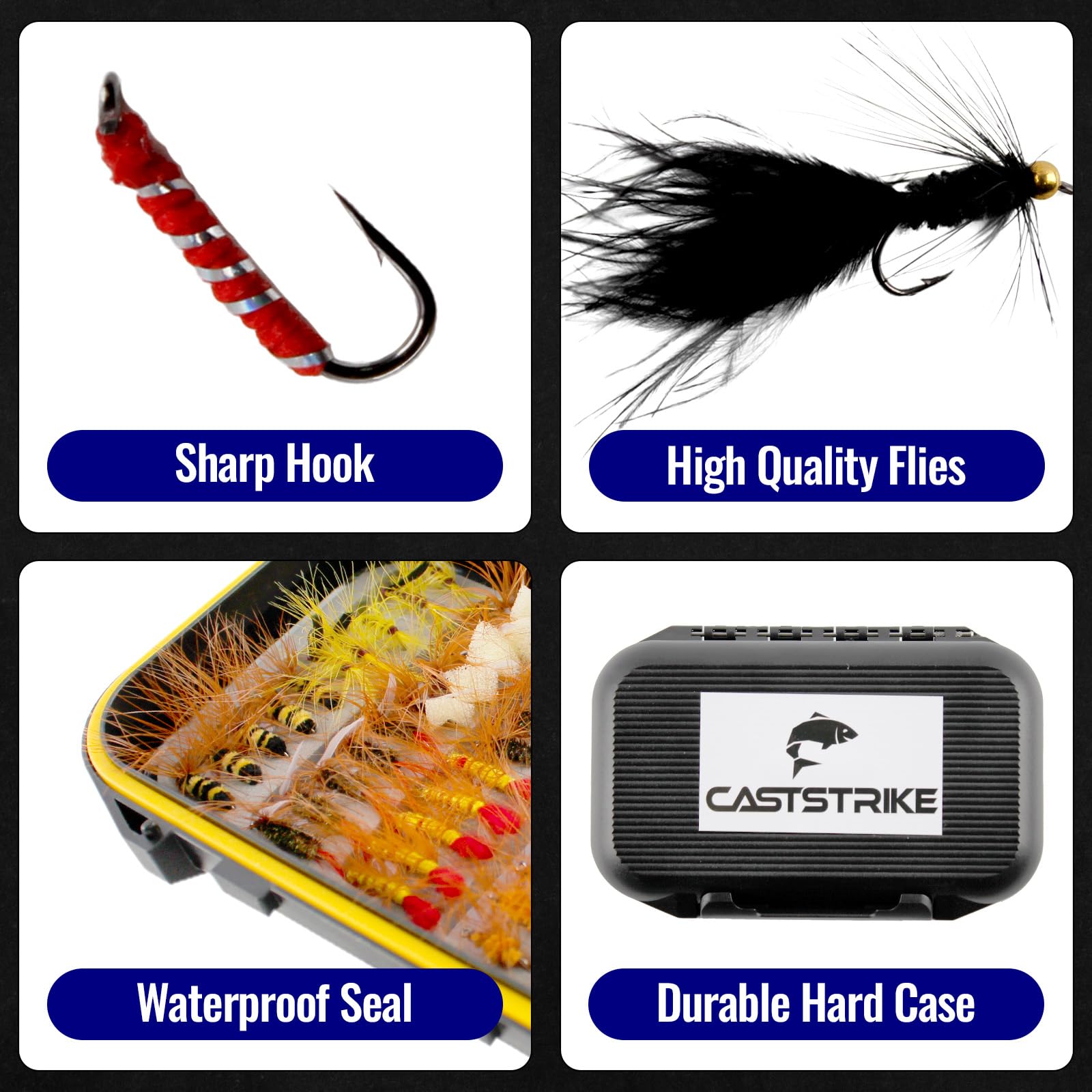 Fly Fishing Flies Kit 100pcs Dry Wet Nymph Streamer Lures Set Fly Fishing Gear Tackle Hooks for Trout Bass Salmon with Waterproof Double Sided Fly Box Assortment Hand Tied Fly Lures