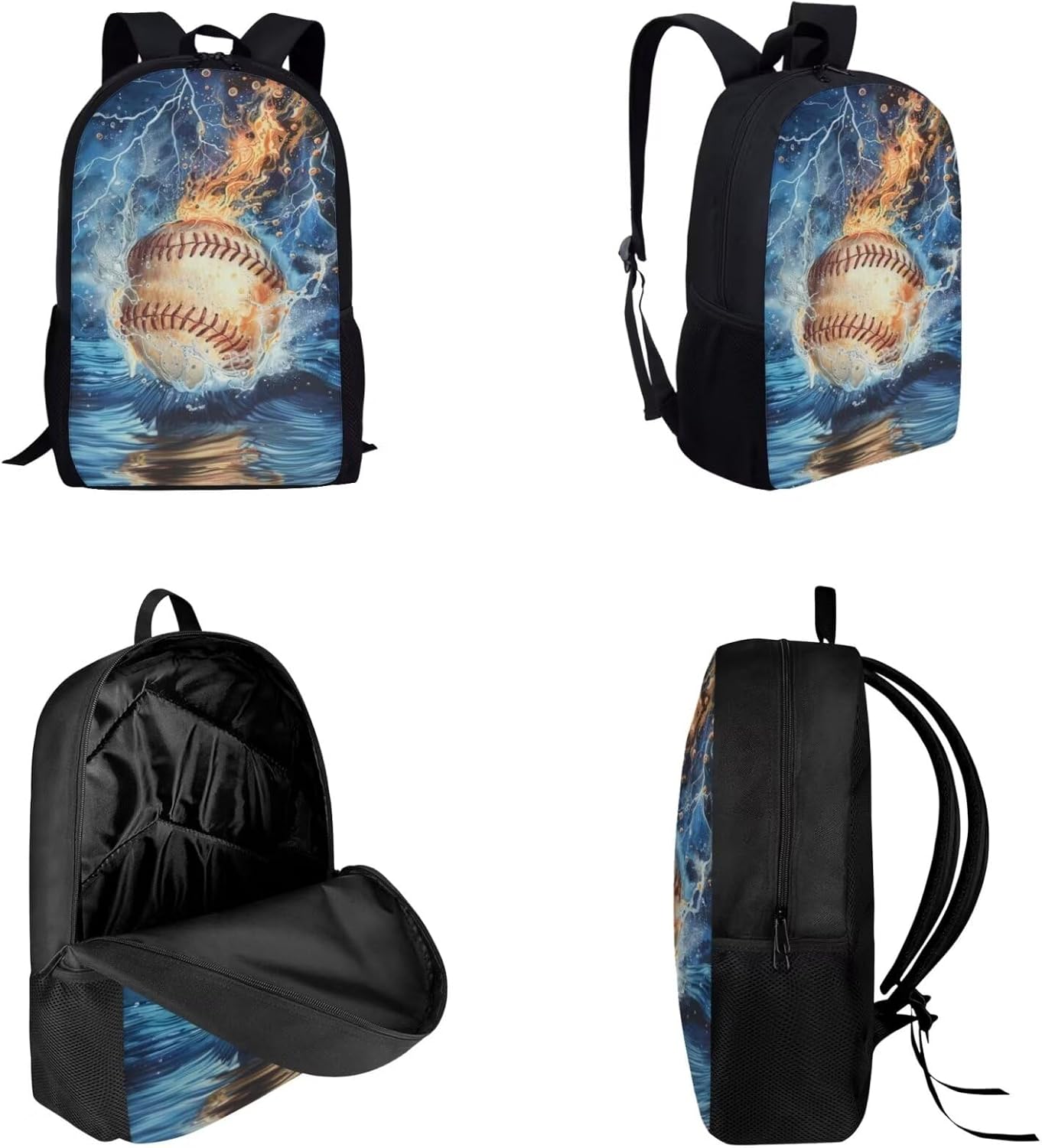 Baseball School Bag Set for Boys, Cool Ball Print Boys Backpack with Lunch Box Pencil Case, Baseball Elementary School Backpack for School Travel, Blue