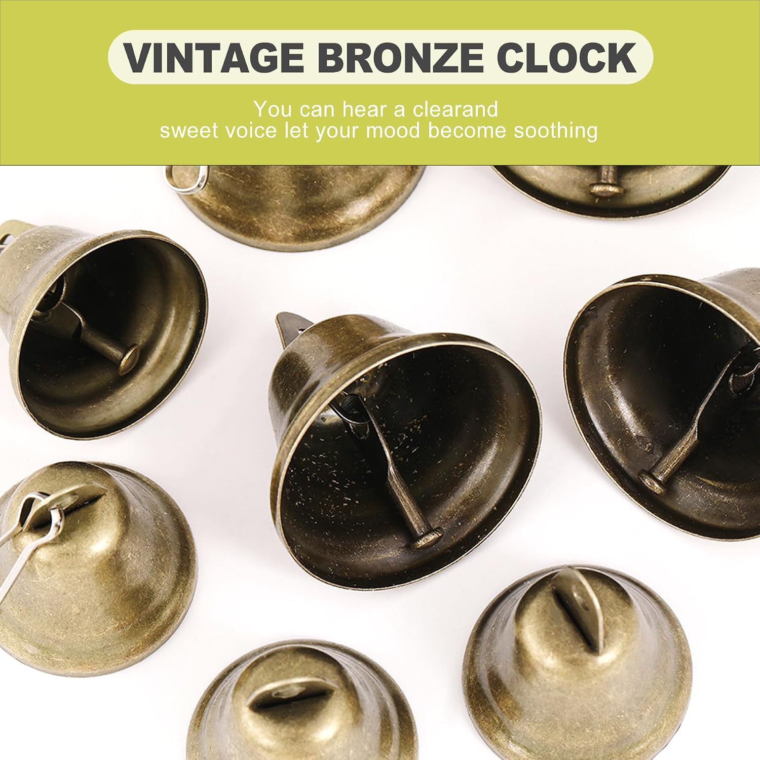Hexalyao 20 PCS Small Brass Jingle Bells with Spring Clips Vintage Bronze Mini Bells for DIY Crafts Dog and Cat Collars Christmas Tree Wedding Decorations