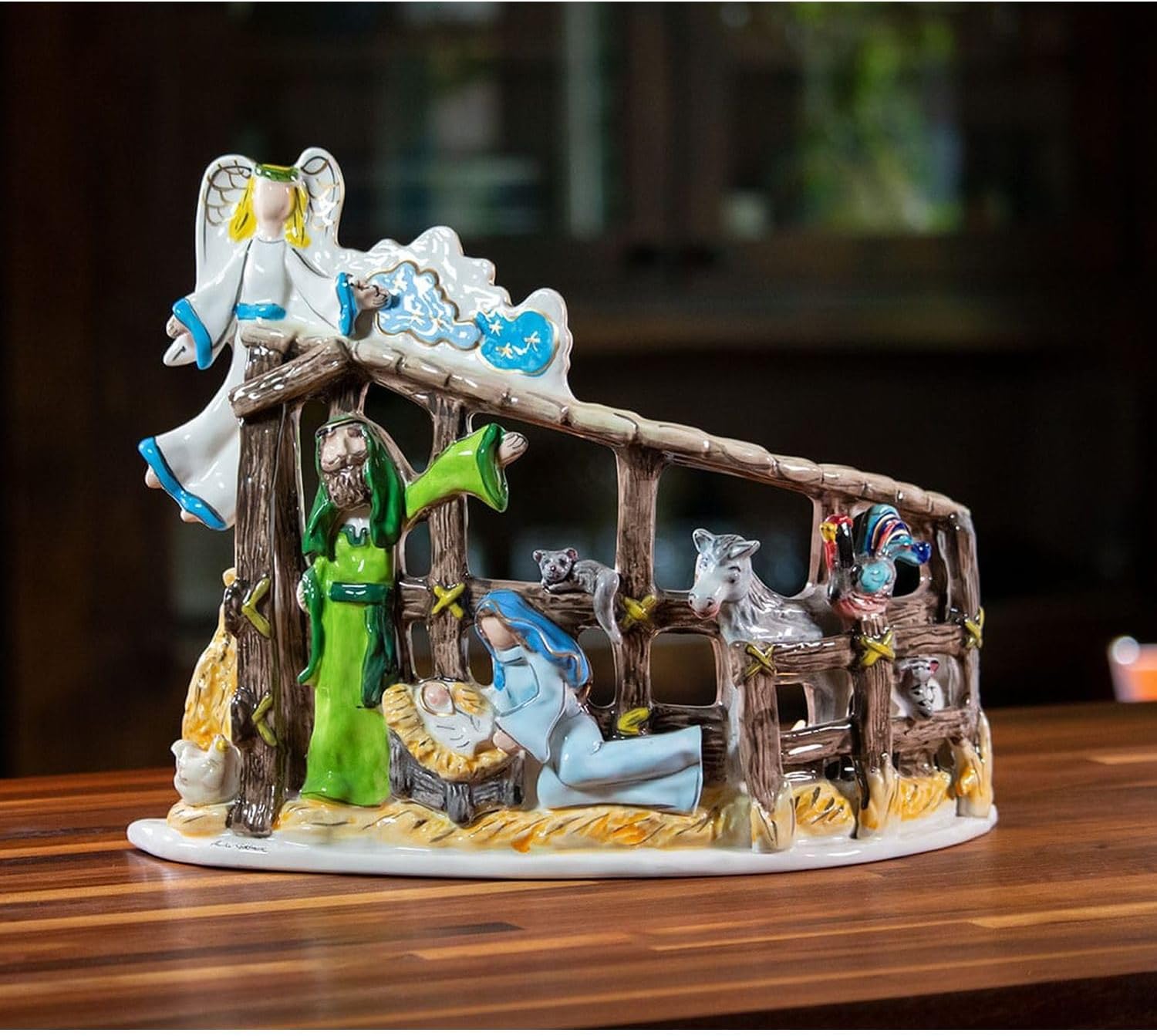 Blue Sky Ceramics Bethlehem Nativity Tealight Holder, Multi (995133)