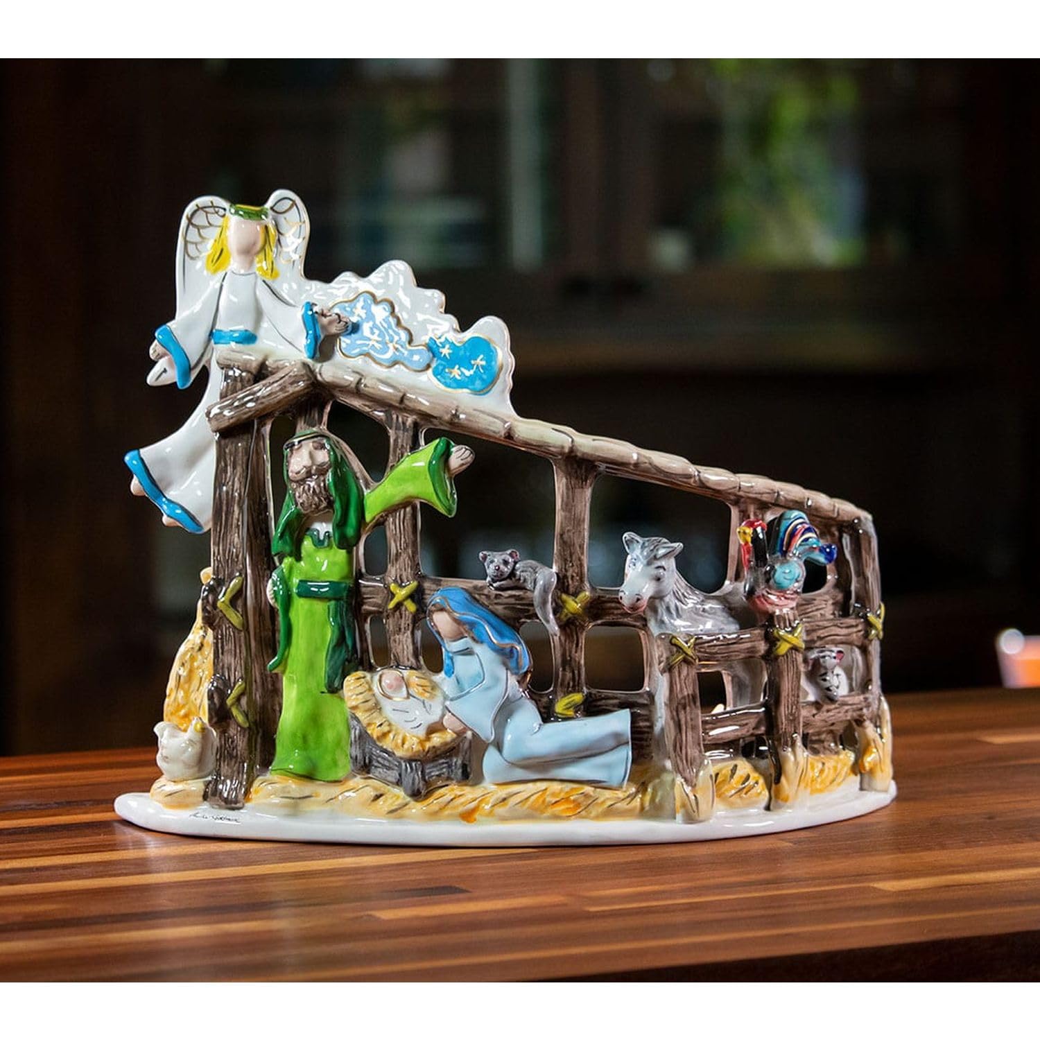 Amazon.com: Blue Sky Ceramics Bethlehem Nativity Tealight Holder