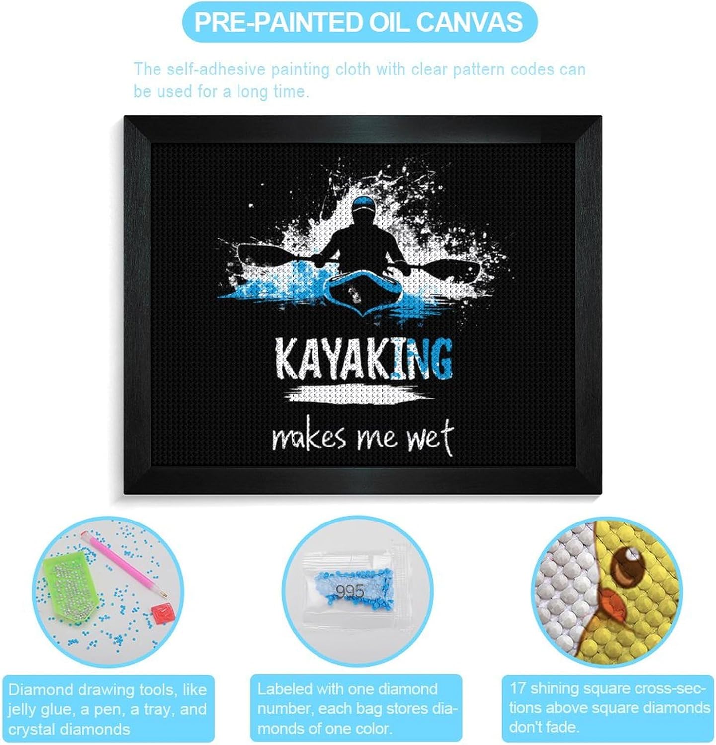 Kayaking Makes Me Wet Printed Diamond 5D Painting Kit 16x20in DIY Full Drill Craft with Tools for Home Wall Decor Gift Blackwood 50 * 40cm